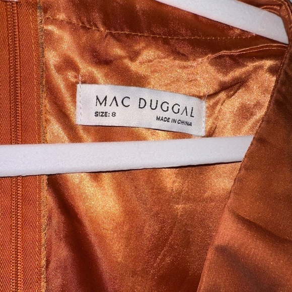 MAC DUGGAL Rust Ruffle Trim Midi Dress - Picture 9 of 14